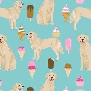 Golden Retriever, golden, dog, ice cream summer, ice creams, funny, food, cute dog fabric