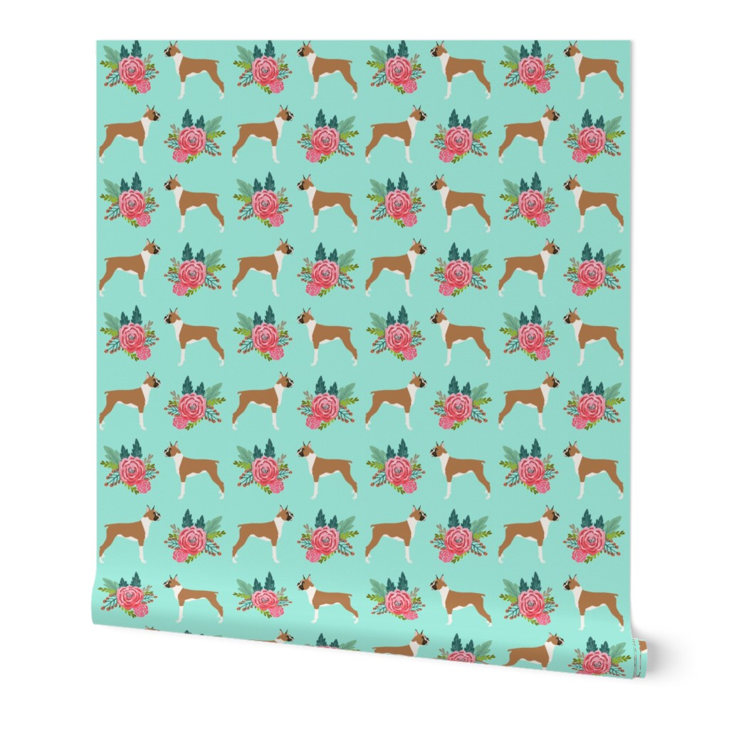 Boxer with flowers, boxer dogs, boxer, cute dog flowers, florals, pet dog, boxer owners will love this floral girly trendy sweet nursery baby print