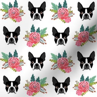 boston terrier floral heads cute girls spring flower floral bud pet dog dogs cute fabrics