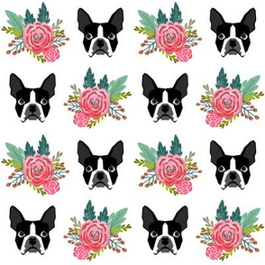 boston terrier floral heads cute girls spring flower floral bud pet dog dogs cute fabrics