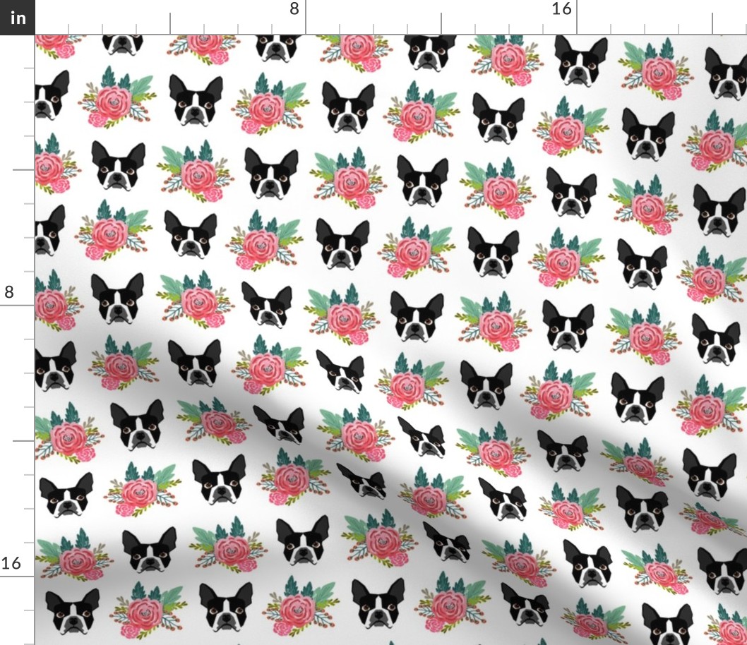 boston terrier floral heads cute girls spring flower floral bud pet dog dogs cute fabrics