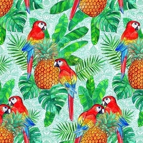 Pineapples and Parrots Tropical Summer Pattern small version