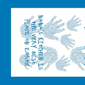 Blue My Nana Tea Towel with handprints