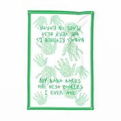 Green My Nana Tea Towel with handprints