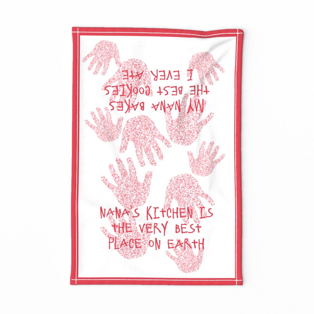 Red My Nana Tea Towel with handprints