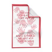 Red My Nana Tea Towel with handprints