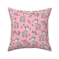 Sweet  Woodland Deer and Mushrooms Forest on Pink