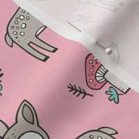 Sweet  Woodland Deer and Mushrooms Forest on Pink