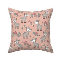 Sweet  Woodland Deer and Mushrooms Forest on Peach