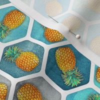 Summer Pineapples on Blue Ink Honeycomb