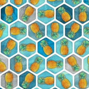 Summer Pineapples on Blue Ink Honeycomb