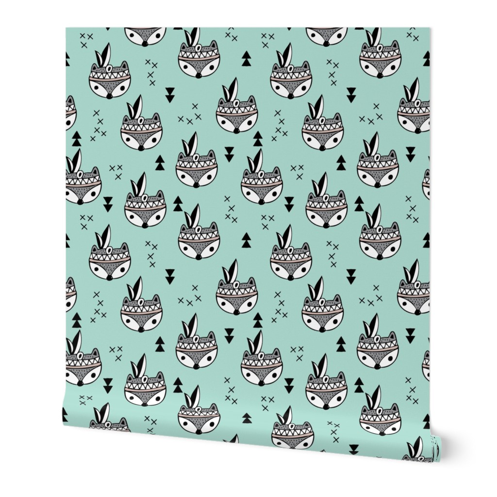 Cool geometric Scandinavian winter style indian summer animals little baby fox mint XS