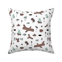 Scandinavian adventure camping trip summer vacation woodland walk and camp fire kids design mint brown LARGE