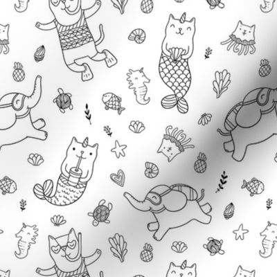 cat mermaids pattern