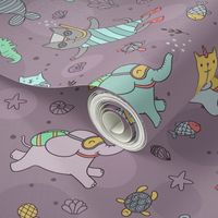 cat mermaids and elephant divers under the sea pattern 