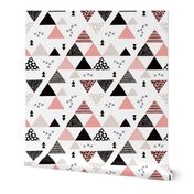 Geometric pastel black and white triangle  abstract memphis style crosses and shapes peach pink blush