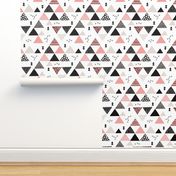 Geometric pastel black and white triangle  abstract memphis style crosses and shapes peach pink blush