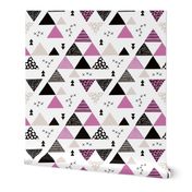 Geometric pastel black and white triangle  abstract memphis style crosses and shapes purple