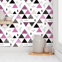 Geometric pastel black and white triangle  abstract memphis style crosses and shapes purple