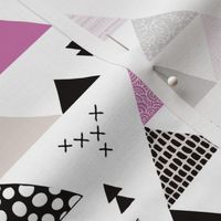 Geometric pastel black and white triangle  abstract memphis style crosses and shapes purple