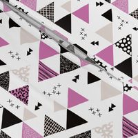 Geometric pastel black and white triangle  abstract memphis style crosses and shapes purple