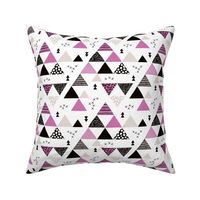 Geometric pastel black and white triangle  abstract memphis style crosses and shapes purple