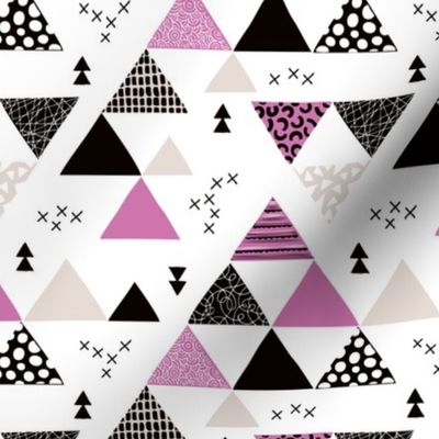 Geometric pastel black and white triangle  abstract memphis style crosses and shapes purple