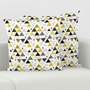 Geometric pastel black and white triangle  abstract memphis style crosses and shapes ochre yellow
