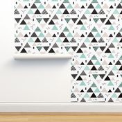 Geometric pastel black and white triangle  abstract memphis style crosses and shapes mint