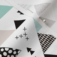 Geometric pastel black and white triangle  abstract memphis style crosses and shapes mint