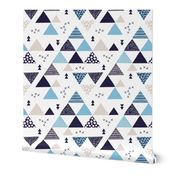 Geometric pastel black and white triangle  abstract memphis style crosses and shapes blue