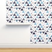 Geometric pastel black and white triangle  abstract memphis style crosses and shapes blue