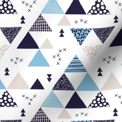 Geometric pastel black and white triangle  abstract memphis style crosses and shapes blue