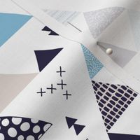 Geometric pastel black and white triangle  abstract memphis style crosses and shapes blue