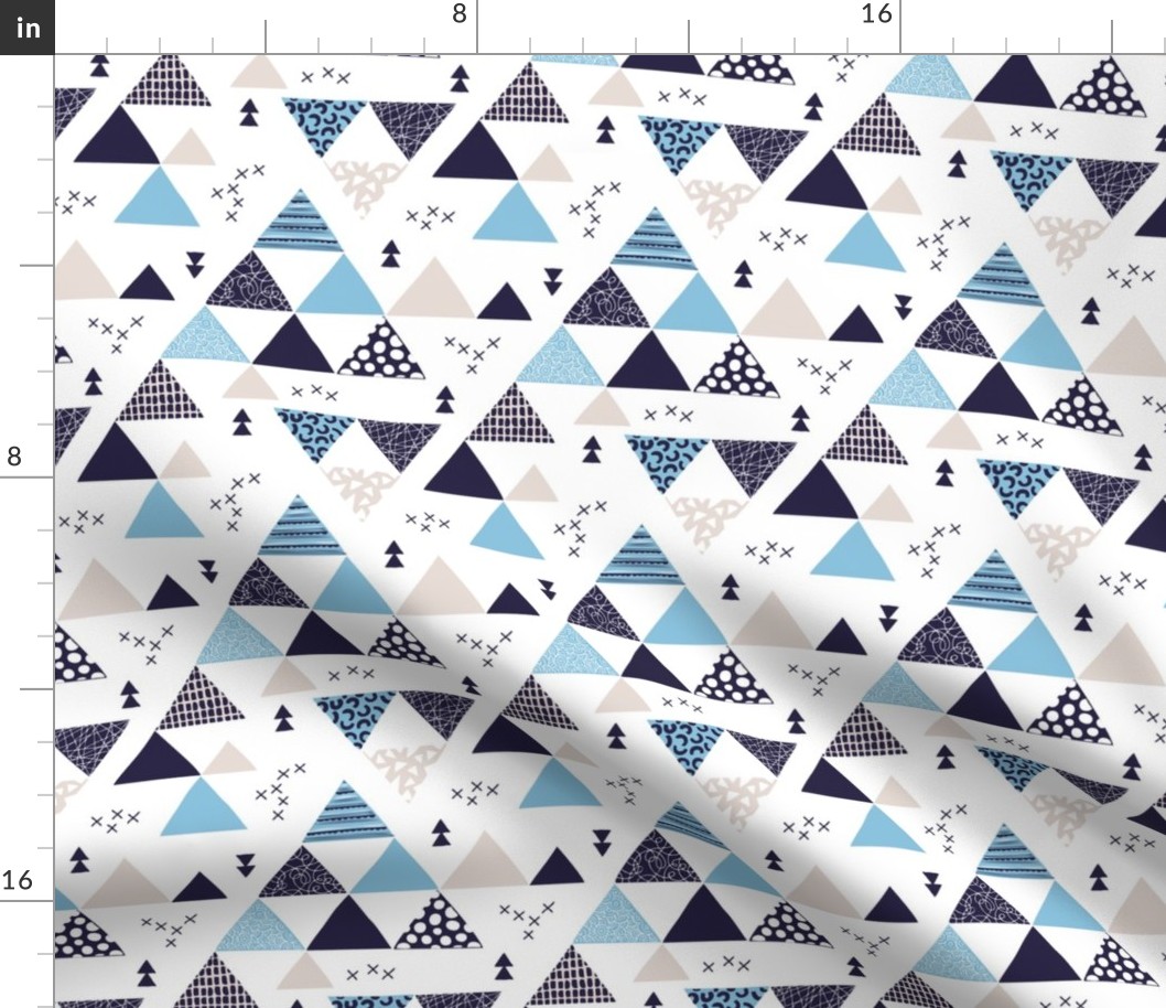 Geometric pastel black and white triangle  abstract memphis style crosses and shapes blue