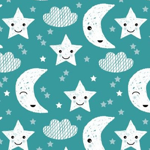 Soft stars good night clouds sweet dreams moon kawaii sparkle soft blue