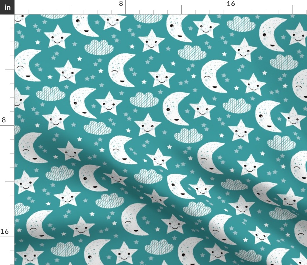 Soft stars good night clouds sweet dreams moon kawaii sparkle soft blue