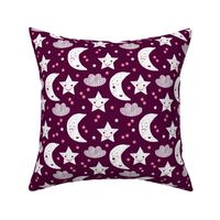 Soft stars good night clouds sweet dreams moon kawaii sparkle pink maroon purple