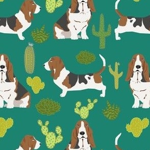 basset hound cactus summer desert trendy succulent pet dog pet dogs cacti cactuses fabric