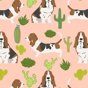 basset hound cactus desert tropical summer plants dog dogs basset hound fabric