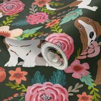 basset hound florals painted flowers vintage style floral dog pet basset hounds fabric