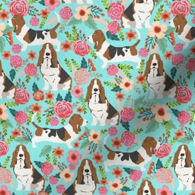 basset hound flowers florals spring cute flowers vintage floral print dogs basset hound fabrics