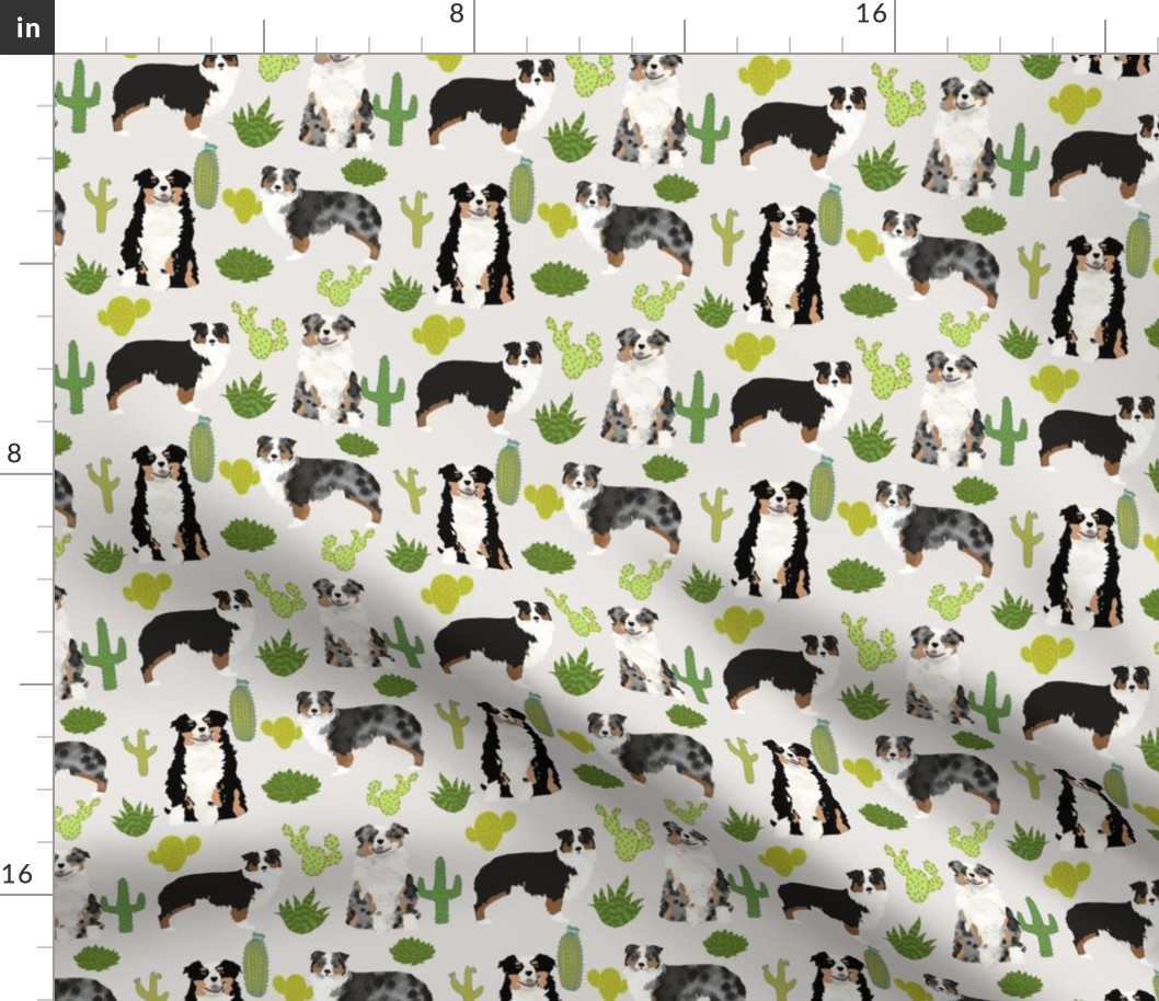 australian shepherds cactus dogs aussie dogs australian shepherds cacti fabric blue merle black and tan tri fabric