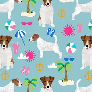 jack russell summer beach tropical palm tree cute dogs beach fabric