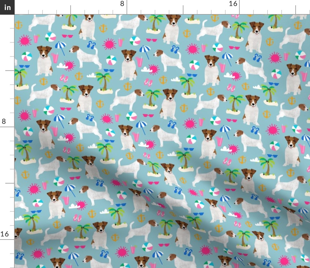 jack russell summer beach tropical palm tree cute dogs beach fabric