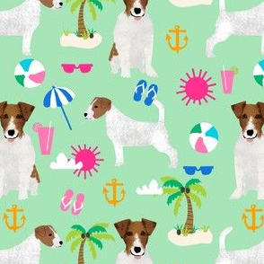 jack russell terrier dog fabric cute pets pet dog fabric palm tree summer sunshine tropical dog lovers fabric