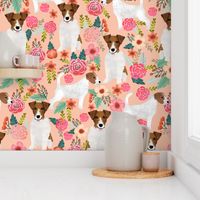 jack russell terrier cute florals peach flowers cute dogs pet dogs pets fabric