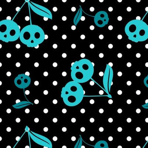 Dots with Cherry Skulls Black Aqua