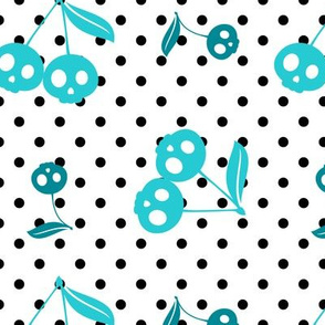Dots with Cherry Skulls White Aqua