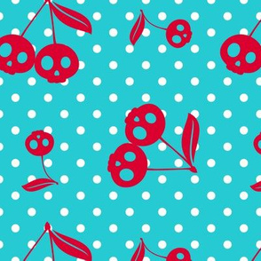 Dots with Cherry Skulls Turquoise Red